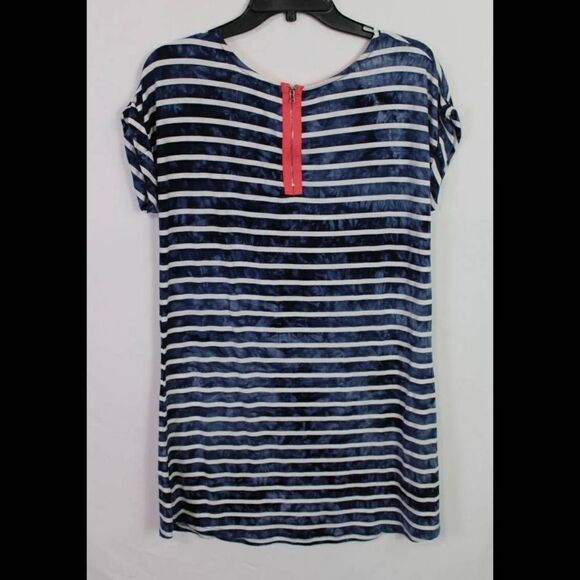 BOAT HOUSE BEACHWEAR SIZE M BLUE WHITE STRIPE COVER UP WOMENS POCKET FRONT - Picture 7 of 7